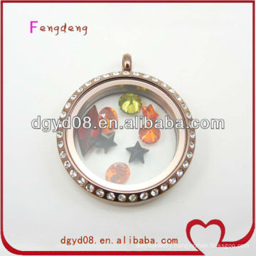 Stainless steel round 30mm coffee plated crystal pendant jewelry